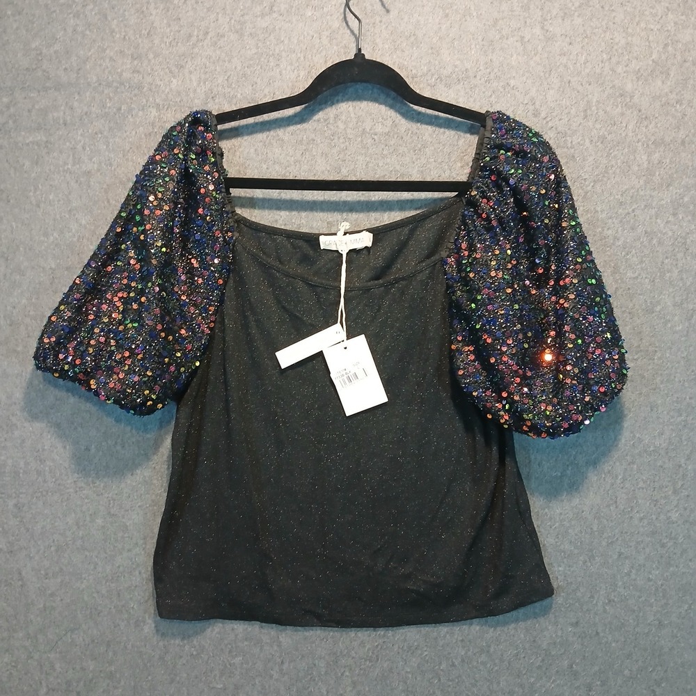 NWT Grace and Emma sz L blouse gothic art fairy funky art sequin cottage